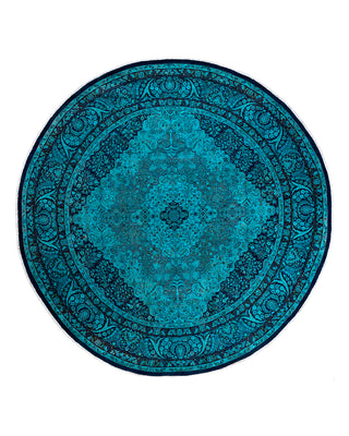 Contemporary Overyed Wool Hand Knotted Blue Round Area Rug 10' 1" x 10' 2"