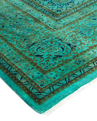 Modern Overdyed Hand Knotted Wool Green Area Rug 9' 10" x 14' 3"