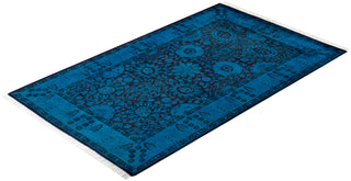 Contemporary Hand Knotted Overdyed Blue Area Rug 3' 2" x 5' 2"