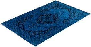Modern Overdyed Hand Knotted Wool Blue Area Rug 4' 7" x 7' 1"