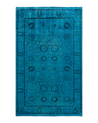 Contemporary Overyed Wool Hand Knotted Blue Area Rug 4' 7" x 7' 4"