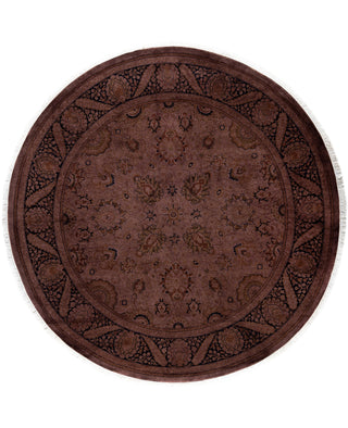Contemporary Overdyed Wool Hand Knotted Brown Round Area Rug 6' 1" x 6' 1"