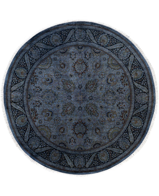 Contemporary Overdyed Wool Hand Knotted Gray Round Area Rug 6' 1" x 6' 1"