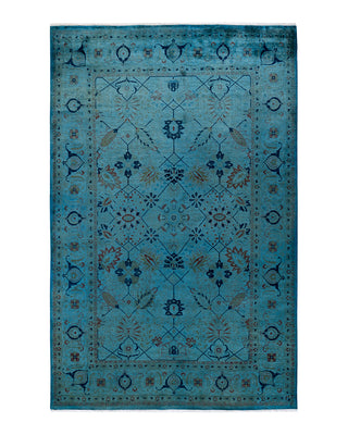 Contemporary Fine Vibrance Blue Wool Area Rug 6' 1" x 9' 5"