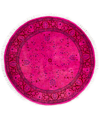 Overdyed One-of-a-Kind Wool Pink Round Area Rug 3' 1" x 3' 1"