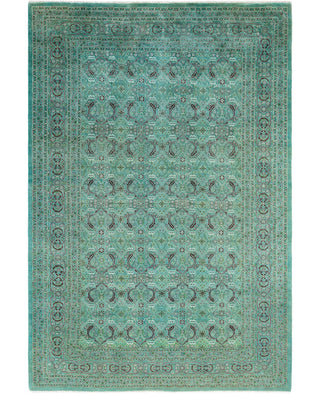 Contemporary Overdyed Wool Hand Knotted Green Area Rug 6' 2" x 9' 1"