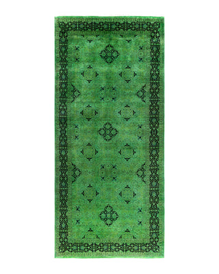 Contemporary Overyed Wool Hand Knotted Green Area Rug 6' 1" x 13' 6"
