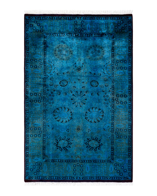 Contemporary Fine Vibrance Blue Wool Area Rug 3' 1" x 5' 3"