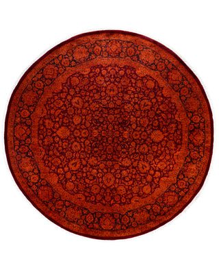Contemporary Overdyed Wool Hand Knotted Orange Round Area Rug 8' 2" x 8' 2"