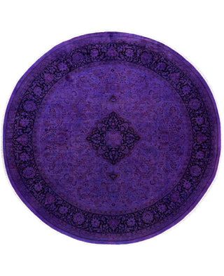 Contemporary Overdyed Wool Hand Knotted Purple Round Area Rug 8' 7" x 8' 9"