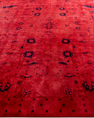 Contemporary Hand-Knotted Overdyed Red Area Rug 9' 1" x 11' 10"
