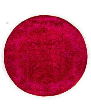 Contemporary Overdyed Wool Hand Knotted Pink Round Area Rug 3' 1" x 3' 1"