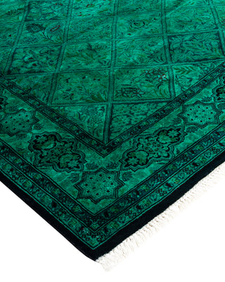 Modern Overdyed Hand Knotted Wool Green Runner 4' 3" x 19' 10"