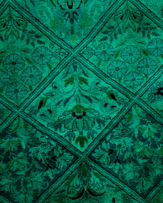 Modern Overdyed Hand Knotted Wool Green Runner 4' 3" x 19' 10"