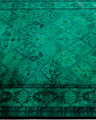 Modern Overdyed Hand Knotted Wool Green Runner 4' 3" x 19' 10"