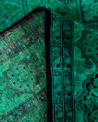 Contemporary Hand-Knotted Overdyed Green Runner 4' 3" x 19' 10"