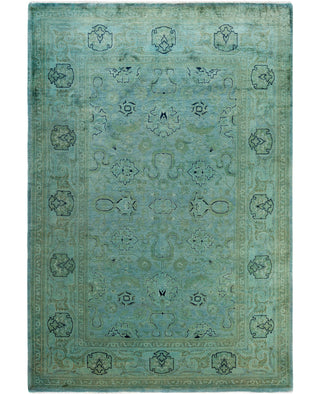 Contemporary Overdyed Wool Hand Knotted Green Area Rug 6' 1" x 8' 9"