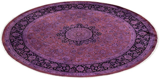 Modern Overdyed Hand Knotted Wool Purple Square Area Rug 8' 1" x 8' 1"