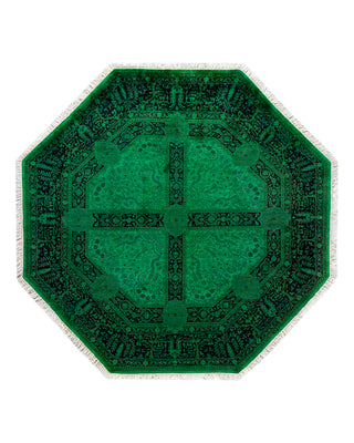 Contemporary Overyed Wool Hand Knotted Green Octagon Area Rug 5' 1" x 5' 1"