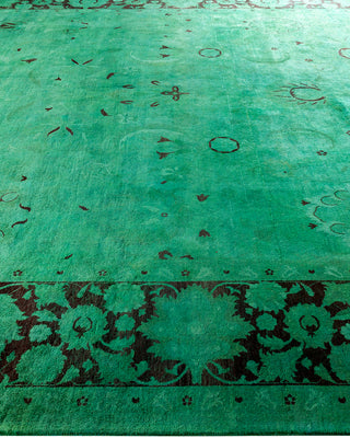 Contemporary Hand-Knotted Overdyed Green Area Rug 9' 4" x 12' 0"