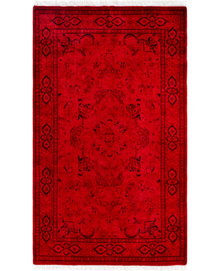 Contemporary Overdyed Wool Hand Knotted Red Area Rug 3' 2" x 5' 3"