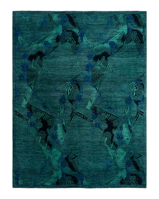 Contemporary Overyed Wool Hand Knotted Green Area Rug 9' 2" x 11' 10"