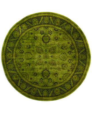 Contemporary Overdyed Wool Hand Knotted Green Round Area Rug 9' 1" x 9' 1"