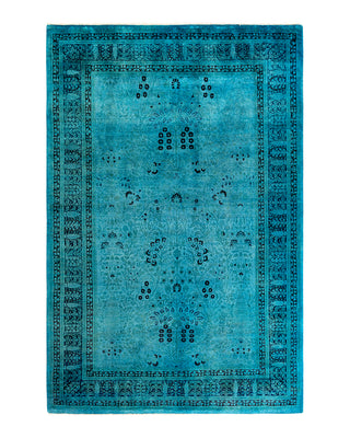 Contemporary Overyed Wool Hand Knotted Blue Area Rug 6' 1" x 9' 2"