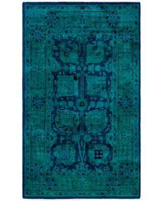 Contemporary Overdyed Wool Hand Knotted Green Area Rug 3' 1" x 5' 2"