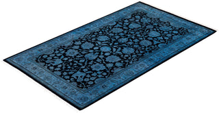 Modern Overdyed Hand Knotted Wool Blue Area Rug 3' 1" x 5' 5"