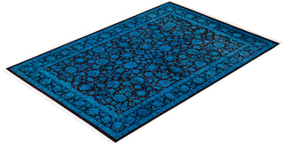 Modern Overdyed Hand Knotted Wool Blue Area Rug 4' 2" x 6' 1"