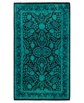 Contemporary Overdyed Wool Hand Knotted Green Area Rug 3' 1" x 5' 3"