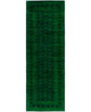 Contemporary Overdyed Wool Hand Knotted Green Area Rug 4' 1" x 12' 1"