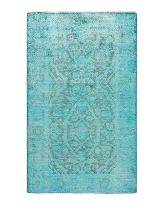 Contemporary Overyed Wool Hand Knotted Blue Area Rug 3' 1" x 5' 1"