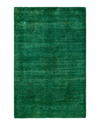 Contemporary Overyed Wool Hand Knotted Green Area Rug 4' 7" x 7' 1"