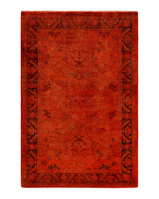 Contemporary Overyed Wool Hand Knotted Orange Area Rug 4' 1" x 6' 1"