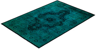Modern Overdyed Hand Knotted Wool Blue Area Rug 4' 7" x 6' 9"
