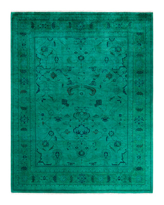 Contemporary Overyed Wool Hand Knotted Green Area Rug 8' 2" x 10' 4"