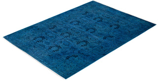 Modern Overdyed Hand Knotted Wool Blue Area Rug 4' 2" x 5' 10"