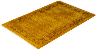 Modern Overdyed Hand Knotted Wool Yellow Area Rug 3' 2" x 4' 9"