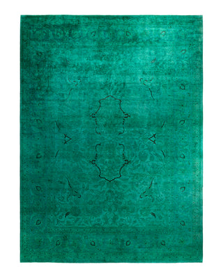 Contemporary Overyed Wool Hand Knotted Green Area Rug 10' 1" x 13' 7"