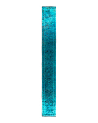 Contemporary Overyed Wool Hand Knotted Blue Runner 2' 7" x 19' 10"