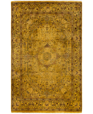 Contemporary Overdyed Wool Hand Knotted Yellow Area Rug 4' 2" x 6' 3"