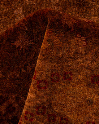 Contemporary Hand-Knotted Overdyed Brown Runner 3' 2" x 22' 4"
