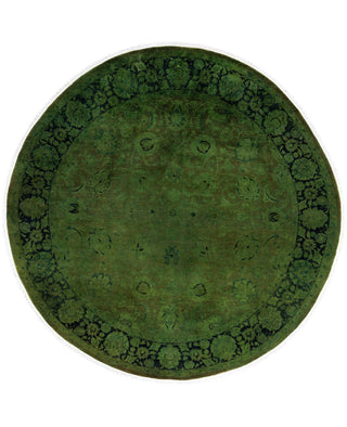 Contemporary Overdyed Wool Hand Knotted Green Round Area Rug 6' 1" x 6' 1"