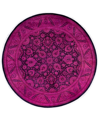 Contemporary Overdyed Wool Hand Knotted Purple Round Area Rug 7' 1" x 7' 1"
