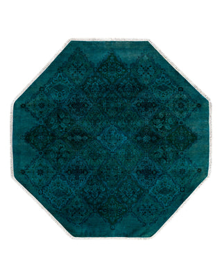 Contemporary Overyed Wool Hand Knotted Blue Octagon Area Rug 6' 4" x 6' 4"