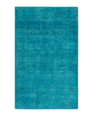 Contemporary Overyed Wool Hand Knotted Blue Area Rug 3' 3" x 5' 2"