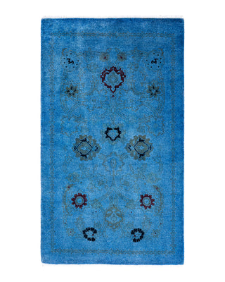 Contemporary Overyed Wool Hand Knotted Blue Area Rug 2' 6" x 4' 3"