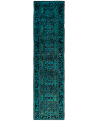 Contemporary Overdyed Wool Hand Knotted Green Runner 2' 8" x 10' 7"